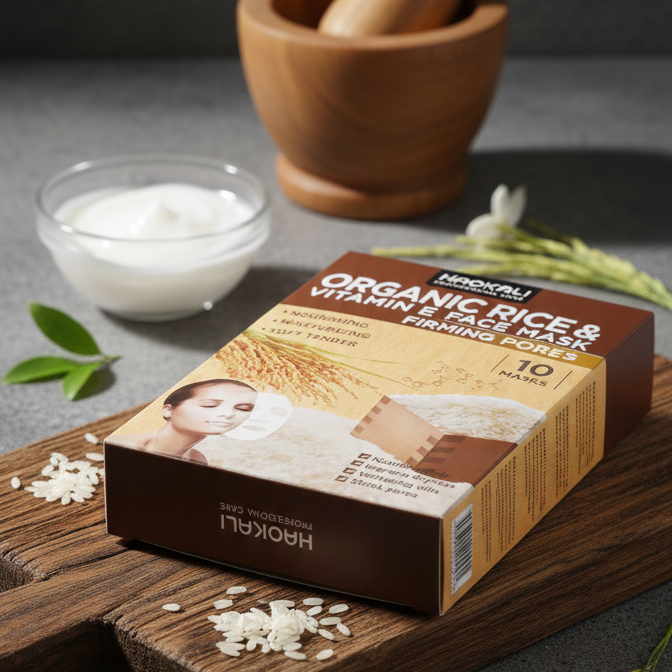 HAOKALI Professional Care Organic Rice & Vitamin E Face Mask - Firming Pores, Nourishing, Moisturizing & Whitening Skin(pack of 10)