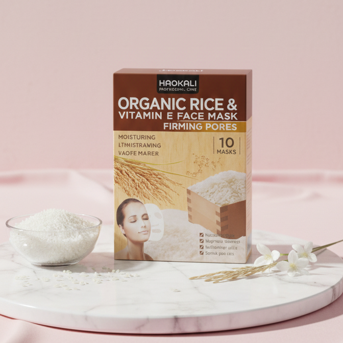 HAOKALI Professional Care Organic Rice & Vitamin E Face Mask - Firming Pores, Nourishing, Moisturizing & Whitening Skin(pack of 10)